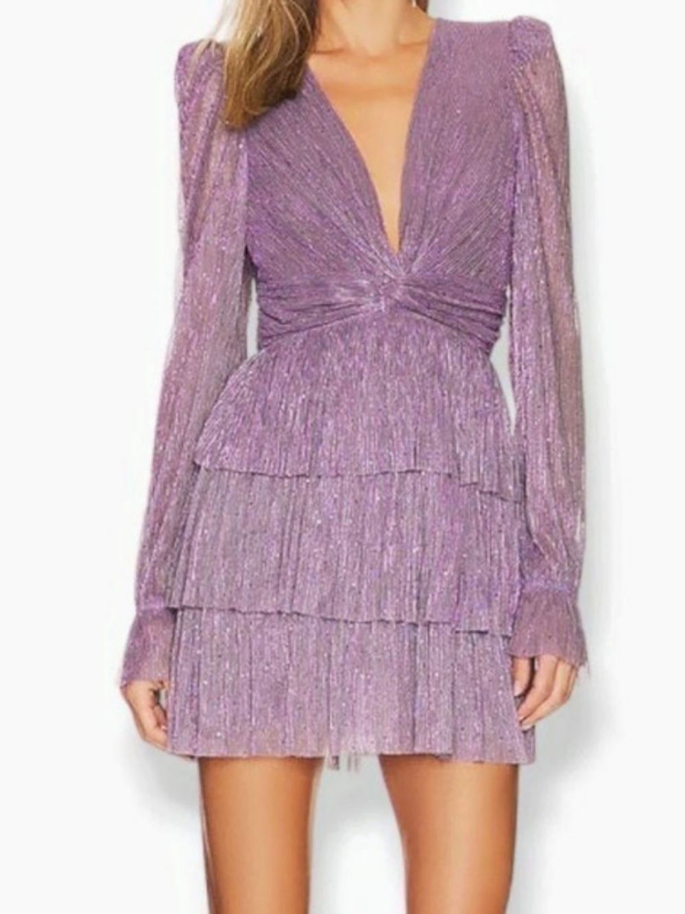 Sarina Musayev Felicie Metallic Tiered Mini Dress in Purple Size Small REVOLVE